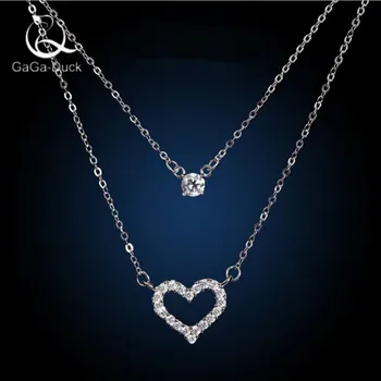 

New Temperament Popular Exquisite Simple 925 Sterling Silver Fashion Jewelry Double Love-shaped Female Necklaces N316