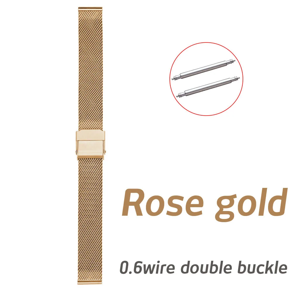 Rose gold Ремешок для часов с двойной пряжкой 10 12 13 14 16 17 18 19 мм 20 мм 21 мм 22 мм 24 мм из нержавеющей стали Миланская петля 06 проволочный сетчатый ремешок - Цвет ремешка: Rose gold
