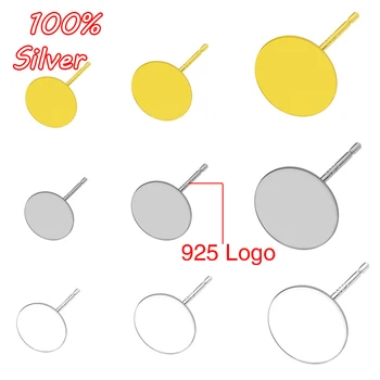

6pcs Authentic 925 Sterling Silver Earrings Settings 3/4/5/6/8mm Blank Base Cabochon DIY Jewelry Making Accessories Wholesale