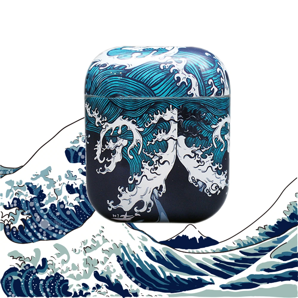 Роскошный Япония большая волна Жесткий ПК Защита от пыли сумка для Apple AirPods 1 2 беспроводные наушники оболочка защитный чехол Крышка
