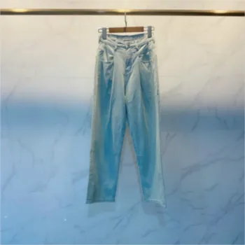 

Spring and Summer New Fashion Versatile Simple Light Blue Straight High Waist Wide Leg Loose Skinny Jeans for Women