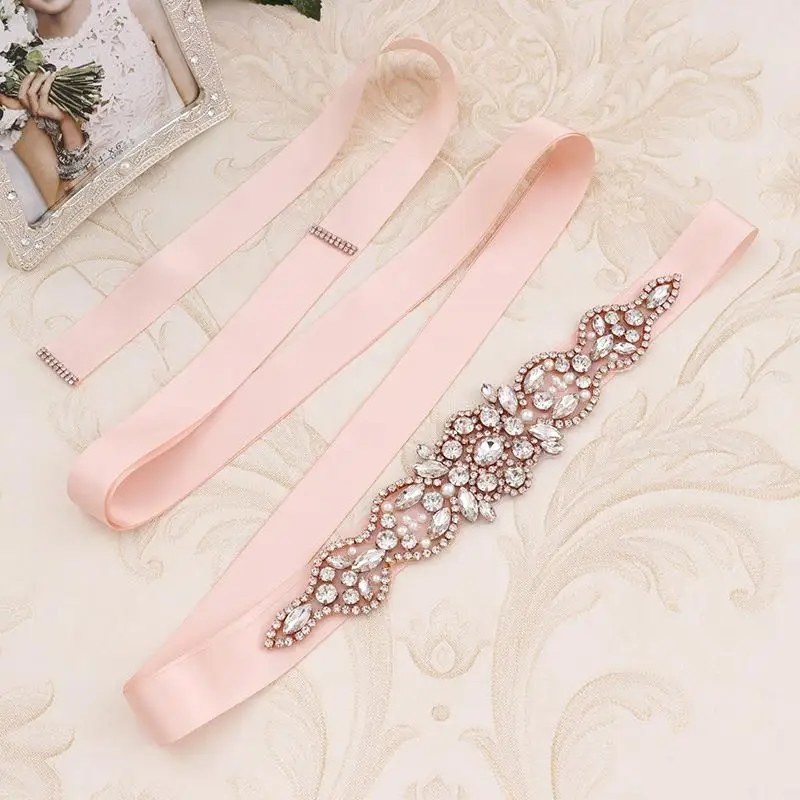 

Crystal Rhinestones Wedding Belt Silver Roes Gold Bridal Belts Sash White Ivory Champagne Ribbon For Party Dress Bride Jewelry