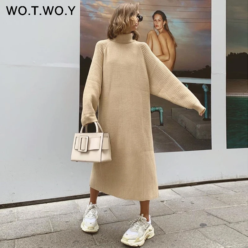 Женское трикотажное платье с высоким воротом WOTWOY повседневное свободное до