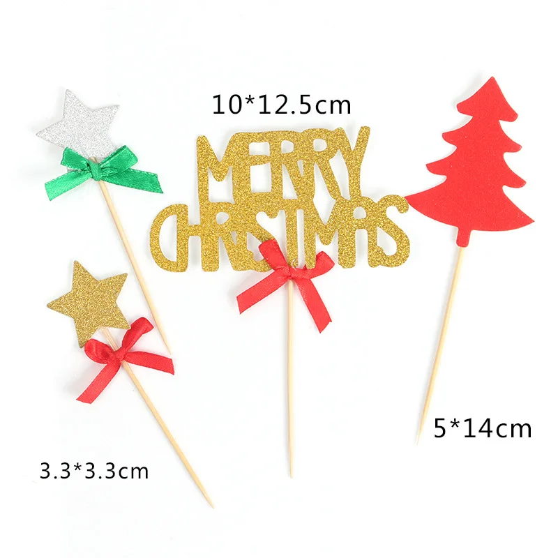 4pcs red-green let Рождественская серия декор для торта Санта-Клаус Рождественское дерево носки Вымпел флаг Счастливого Рождества олень мультфильм Рождественский Топпер поставки - Цвет: 4pcs red-green let