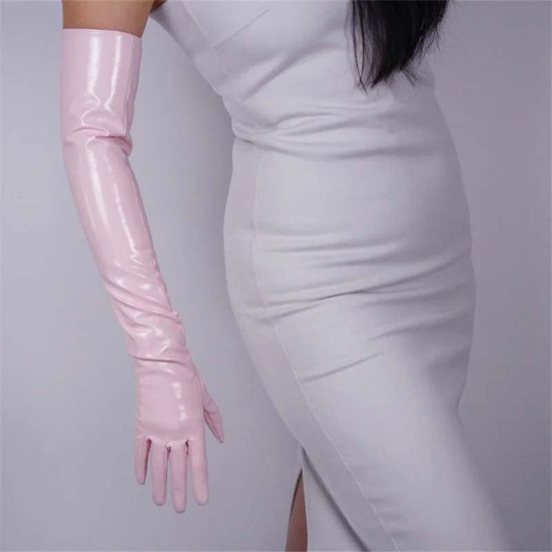 leather pink 60 Длинные перчатки из лакированной кожи супер длинные секционные локоть ПУ моделирование Яркие Кожаные зеркальные модные дамские перчатки QPHS60 - Цвет: leather pink 60