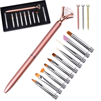 

10 Pcs Replace Head Metal Nail Art Brush Pens For Drawing Liner 3D Carving Flowers Removing Cuticles Pusher Manicure Tools Kits