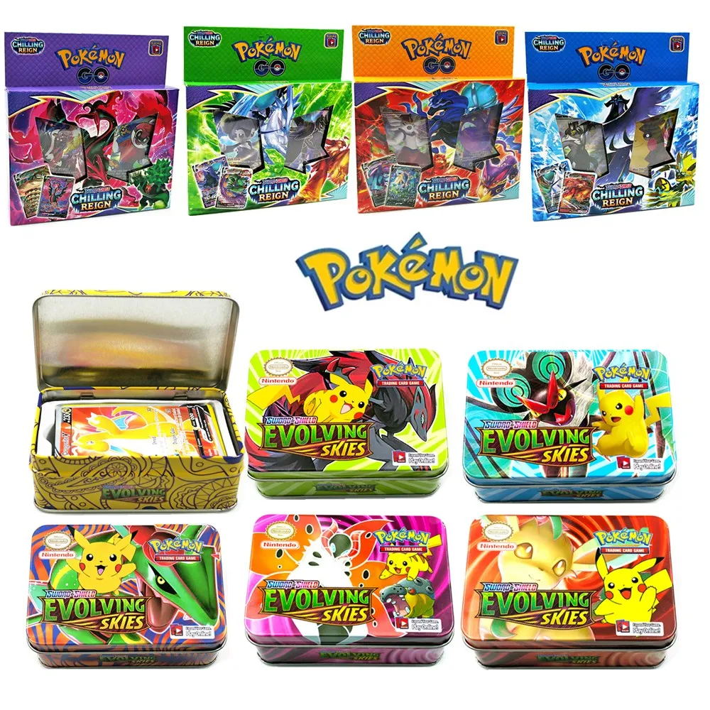 2022 42pcs/set Cards Pokemon Iron Metal Box TAKARA TOMY Toys Battle Styles Game Chilling Reign Cartoon for Kids Christmas Gifts | Игрушки и