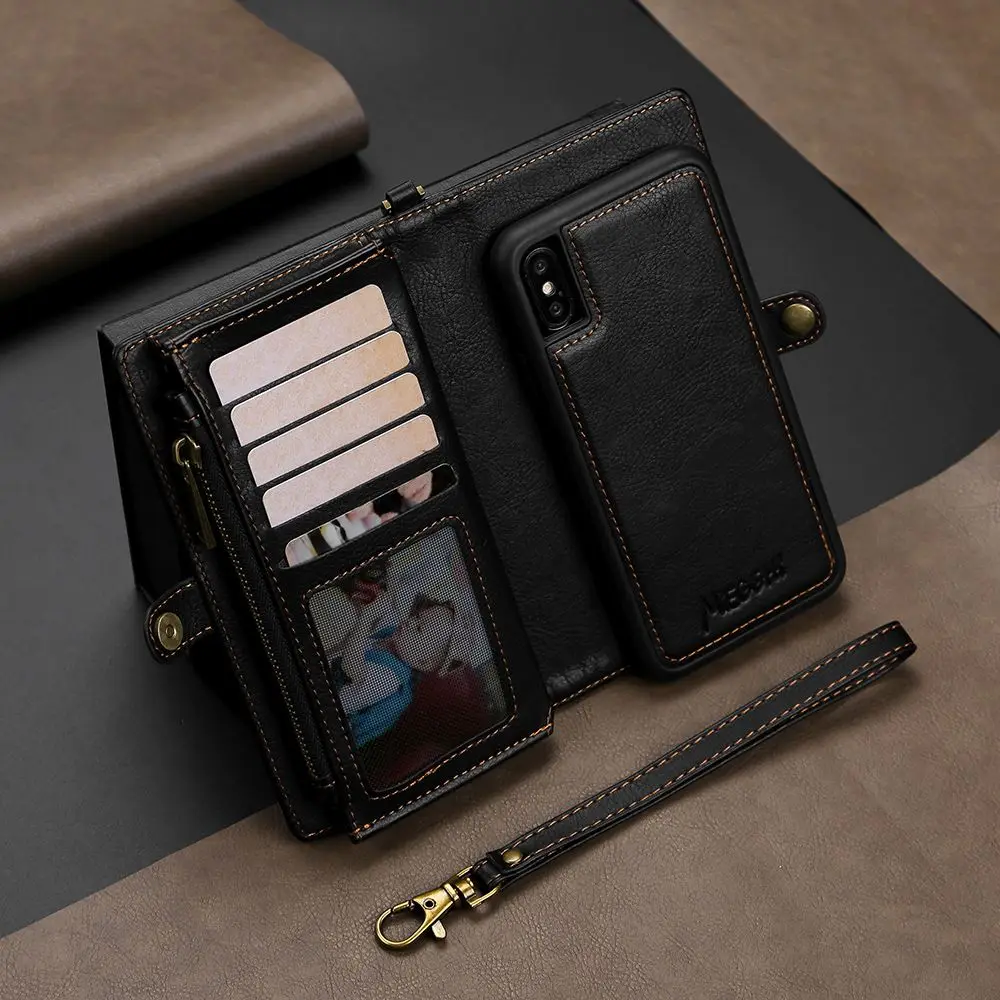 Бизнес Кошелек Многофункциональный магнитный чехол для iPhone 11 Pro на молнии бампер Xr Xs Max X 8 Plus 7 Флип кожаный чехол для телефона