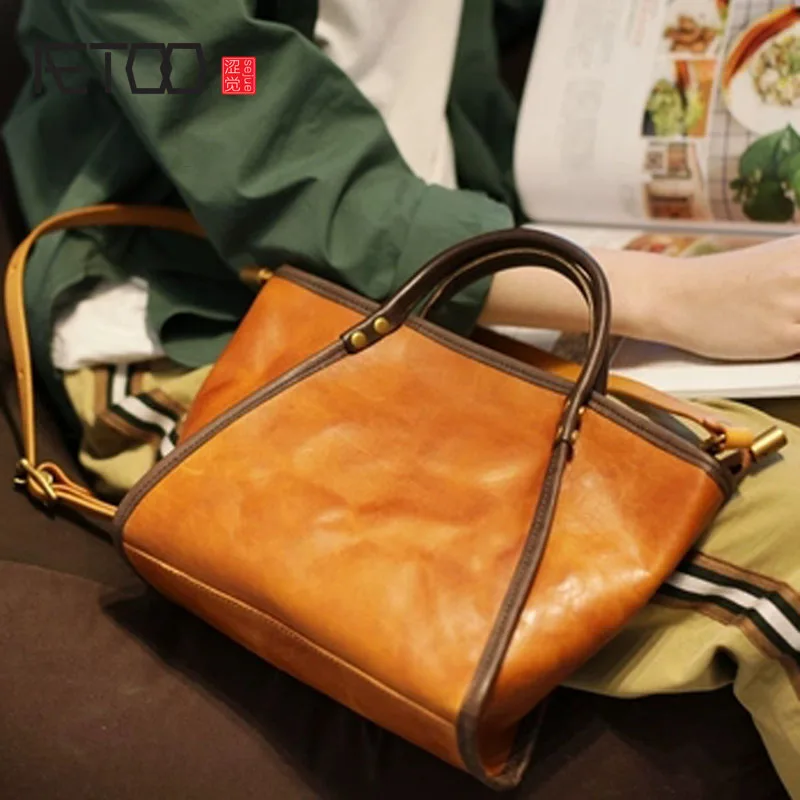 

BJYL Vintage handmade leather shell bag new original first layer cowhide handbag shoulder soft leather female Messenger bag