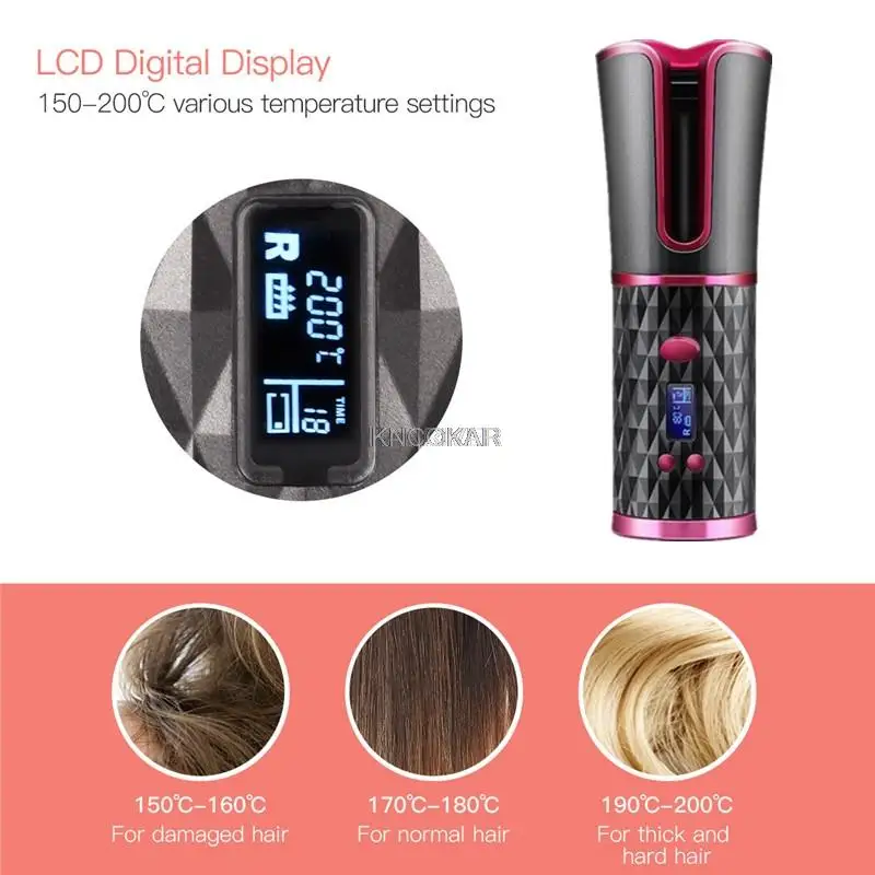 Curler de Cabelo Automático sem Fio Curler para Ondas Ferro Curling Recarregável Cachos Display Lcd Cerâmica Encaracolado Usb ar 30 High Quality Beleza e saúde