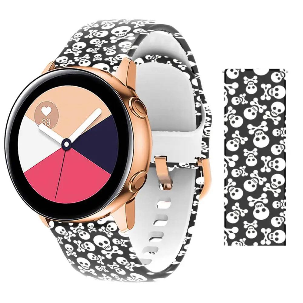 Силиконовый ремешок для часов samsung Galaxy Active Galaxy 42 Band 20 мм s2 Band Amazfit Bip Youth/gear Sport/Garmin vivoactive 3 - Цвет ремешка: Black white skull