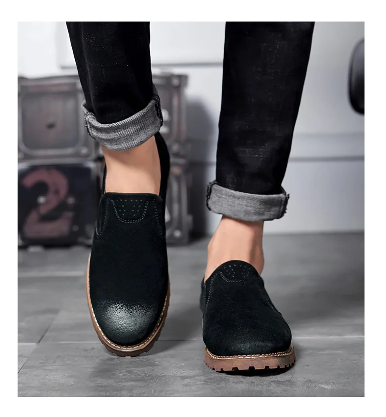 QZHSMY/Мужская обувь; модная повседневная обувь из натуральной кожи; обувь с перфорацией типа «броги» без застежки; удобные мужские кроссовки; обувь на плоской подошве; большие размеры