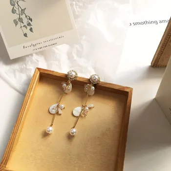 

Fashion Pearl Drop Dangle Earrings Pretty Waterdrop Shell Golden Sweet Jewelry Trendy Statement Earrings For Girls Women Gifts