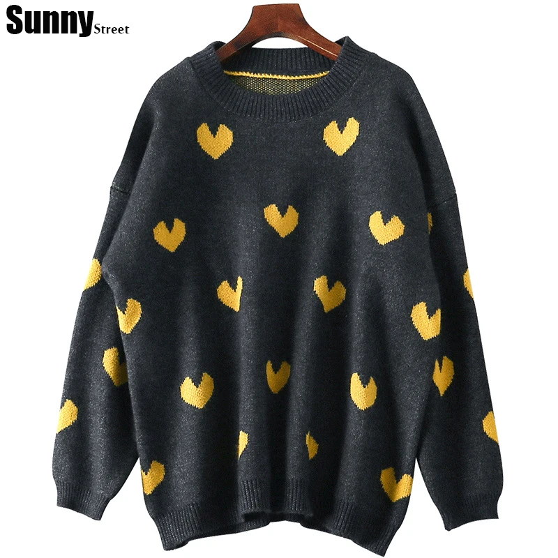 

Women Knit Sweater Round Neck Flower Print Heavy Quality for Winter Casual Wear Plus Size Loose Style Ladies Top