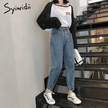 Джинсы с высокой талией для мам; большие размеры; джинсы; свободные джинсовые штаны-шаровары; уличная одежда на пуговицах с широкой талией; синяя винтажная женская одежда; джинсы