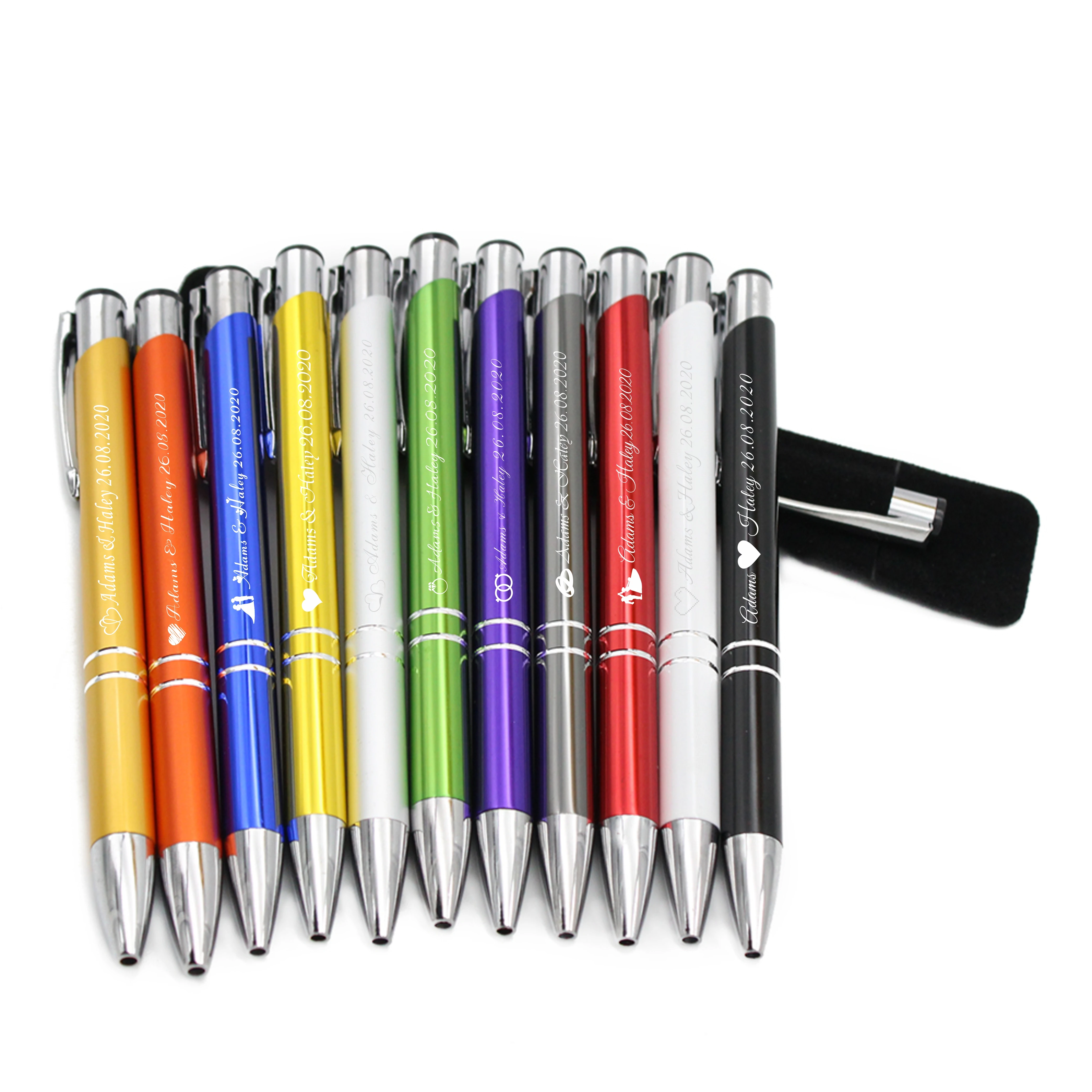 

20Pcs Personalized Engraved Metal Pens Ballpoint Pen Pouches Bag Wedding Favors Business Logo Xmas Christening Gifts Baby Shower