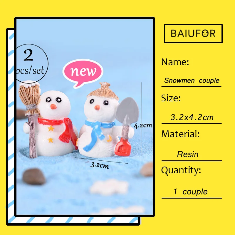 snowmen couple 1 BAIUFOR миниатюрная Рождественская елка Санта Клаус Снеговики Подарочная коробка Террариум аксессуары Волшебные садовые фигурки Кукольный дом Декор - Цвет: snowmen couple 1