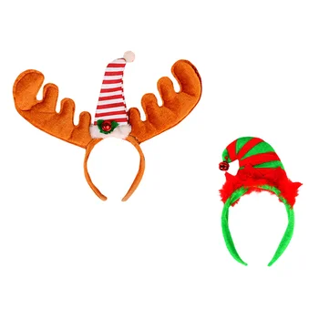 

2pcs Christmas Themed Kids Headdress Decor Unique Christmas Themed Festival Headdress Elk Elf Hair Hoop for Christmas Party