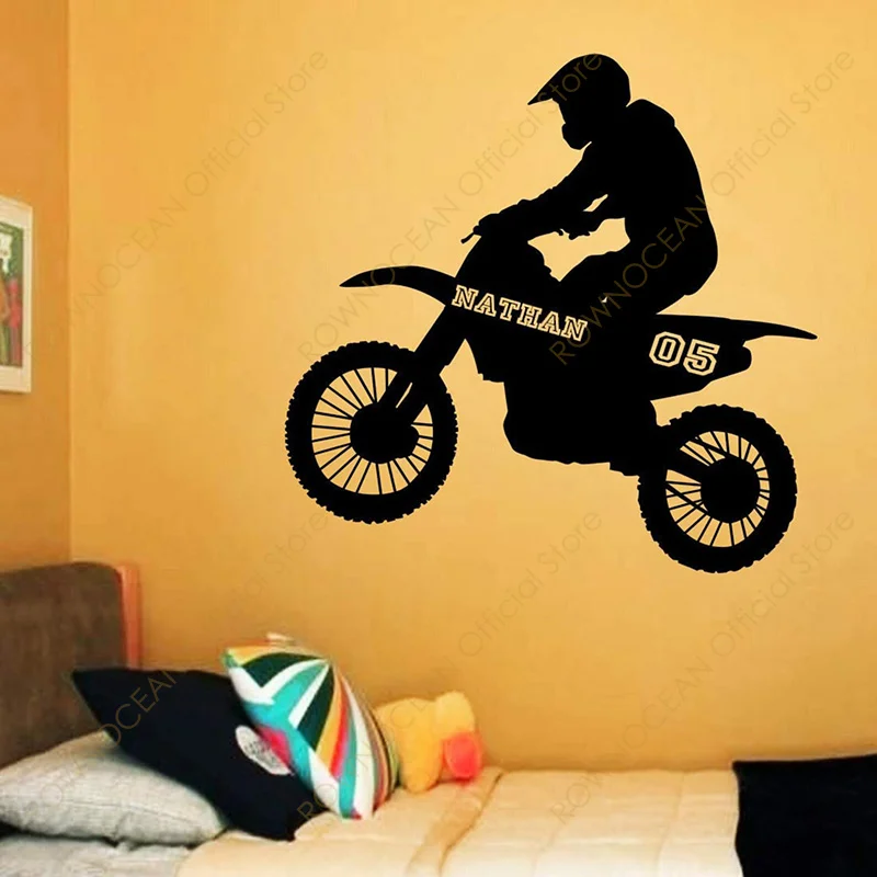 

Customized Dirt Bike No. Wall Decals Personalized Gift Boys Motocross Wall Sticker Vinyl Home Decor Teens Game Room Murals 4902