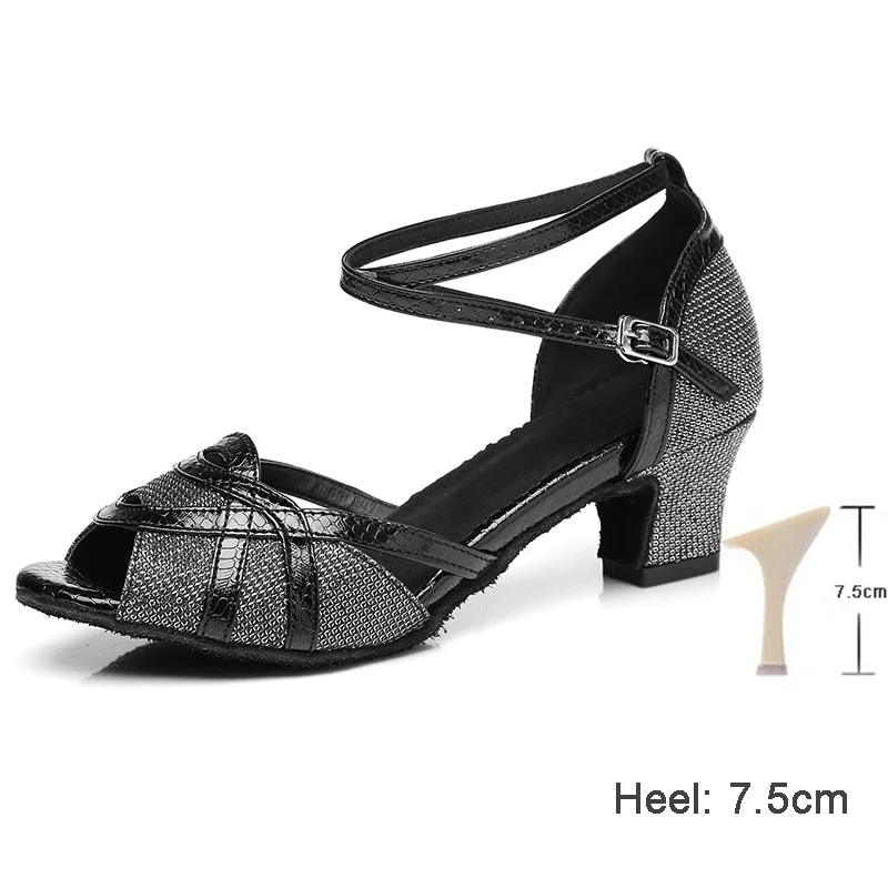 7.5cm heel Black HROYL Для женщин Латинская танцевальная обувь для девушек и женщин; Для женщин Крытый Танго Танцы обувь 10/8. 5/7. 5/6/4,5 см каблуке; - Цвет: 7.5cm heel Black