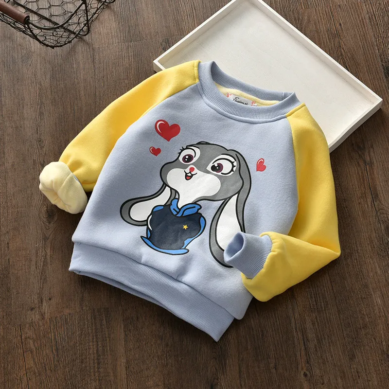 Толстовки для маленьких девочек хлопковые милые зимние футболки с кроликом и бархатной подкладкой; Лидер продаж; разноцветные футболки для девочек