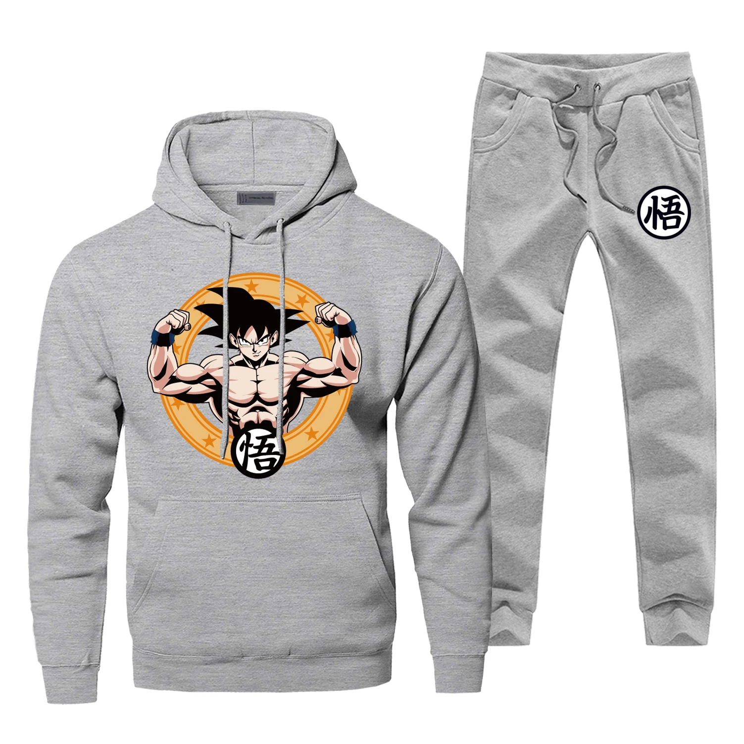 Модный спортивный костюм «Жемчуг дракона», Супер Saiyan, Мужская толстовка, толстовки, два предмета, мужские комплекты, толстовки+ штаны, зимняя флисовая спортивная одежда - Цвет: Gray