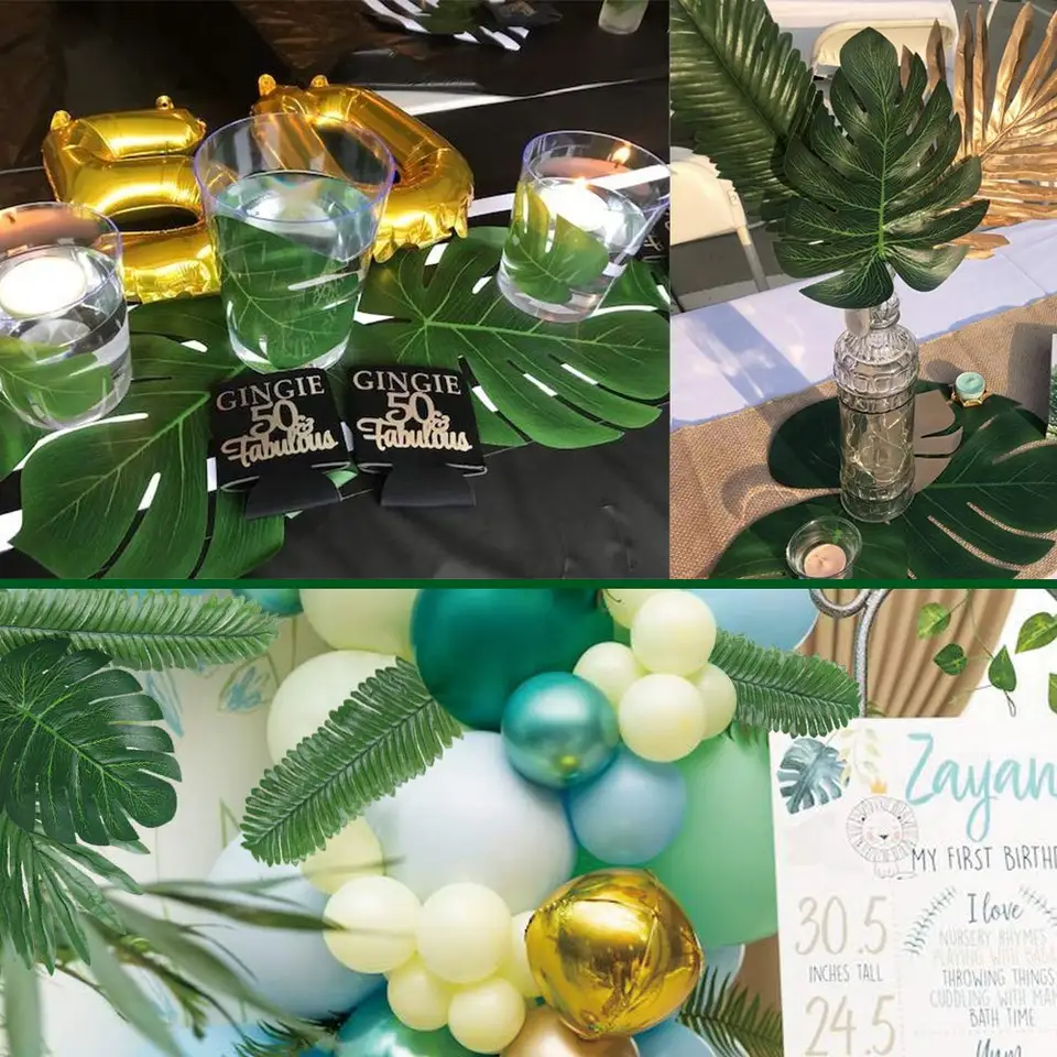 66pcs Artificial Tropical Palm Monstera Leaves With Stems For