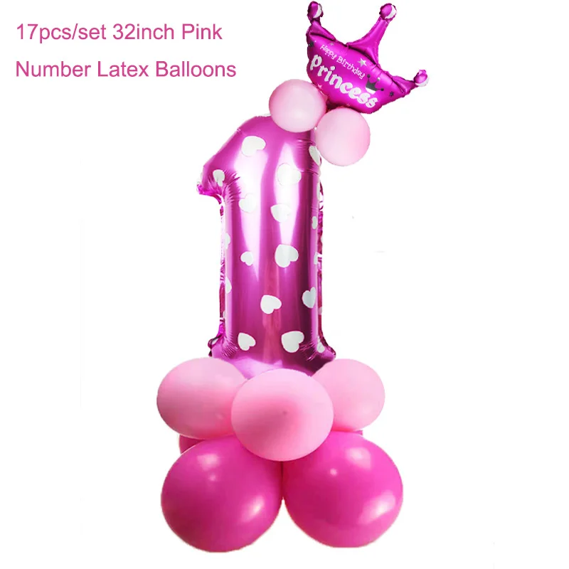 Розовый 1 воздушные шары для украшения дня рождения один год День рождения девочка мальчик балон один год украшения шар 1 рождения Глобус 1st баллон XN - Цвет: style 2