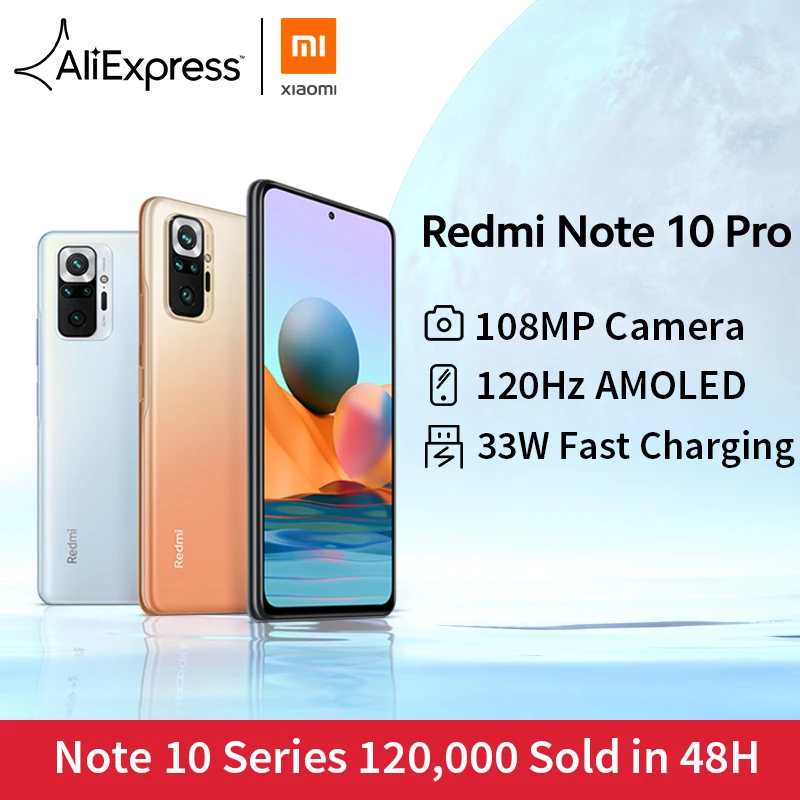 [World Premiere In Stock] Global Version Xiaomi Redmi Note 10 Pro Smartphone 108MP Camera Snapdragon 732G 120Hz AMOLED Display