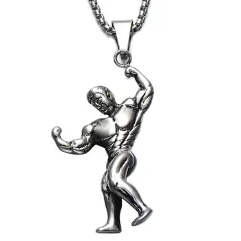 

Stainless Steel Muscle Man Pendant Necklace Fitness Figure Bodybuilding Gym Weight Necklace Men Fitness Jewelry