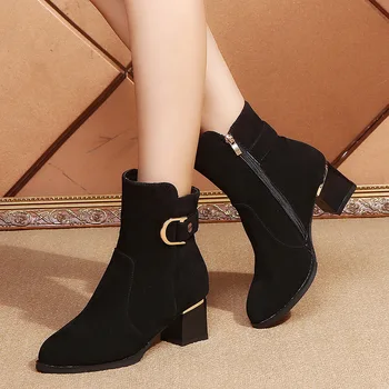 

Autumn and winter thick with Martin boots side zipper round head with comfortable daily outdoor activities women's boots