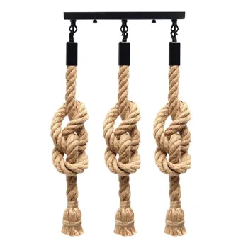 

Vintage Industrial Style E27 Retro Three Head Hemp Rope Pendant Lamp Bulb Pendant Light Hanging Light Fixture Country Home Decor