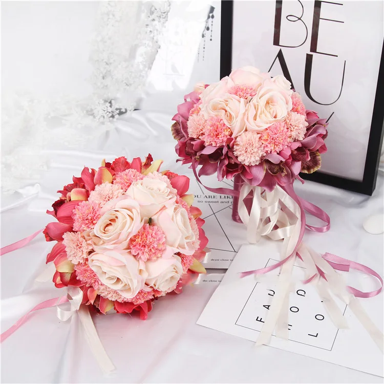 Ramo de flores artificiales de seda para boda ramo de novia simulación de rosas