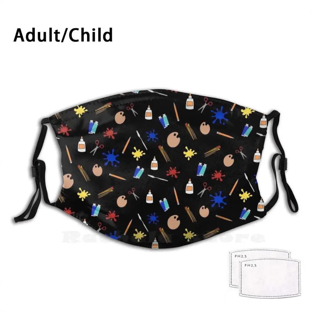 

Art Teacher Polka Dots Back To School Fun Supplies With Dark Blue Background Adult Kids Anti Dust Filter Diy Mask Teacher Back