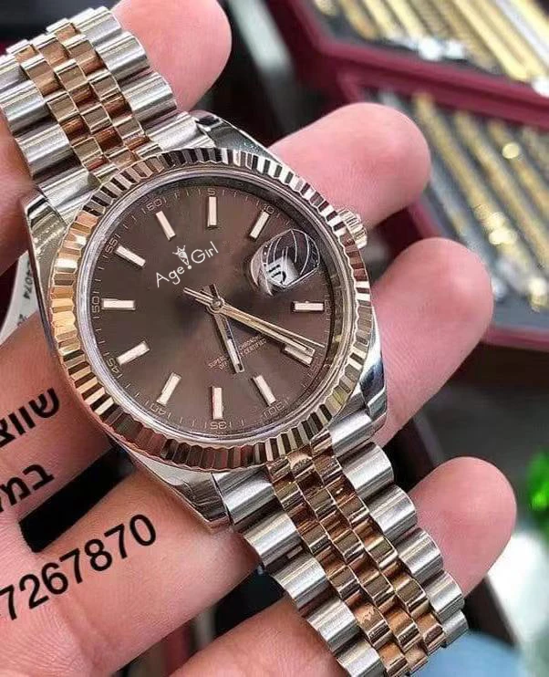 Роскошные брендовые Новые Мужские автоматические механические часы Datejust из нержавеющей стали с римским циферблатом Сапфировая Роза Золотые кофейные спортивные часы 36 мм