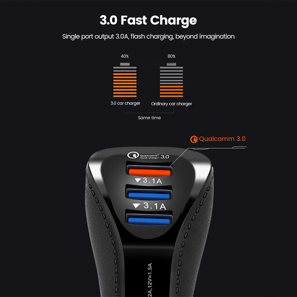 Aoshike QC3.0 3 порта USB Автомобильное зарядное устройство 3.1A мобильный телефон Быстрая автомобильная зарядка Универсальный адаптер для iphone samsung huawei автомобильное зарядное устройство