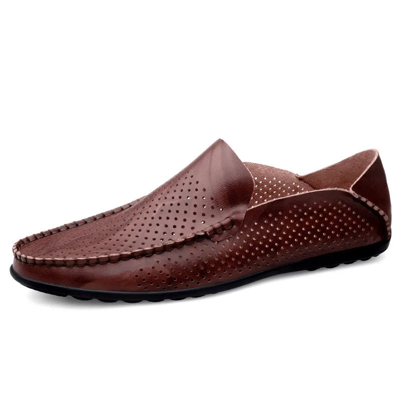 

Breathable Genuine Men Shoes Big Size High Quality Classic Man Shoes Casual Comfortable Loafers Brown Moccasin Rubber Sole