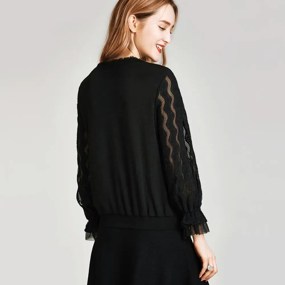 HAVVA осень и зима новинка для женщин пуловеры мода пронзили кружева сплайсинга свитер женский M4612