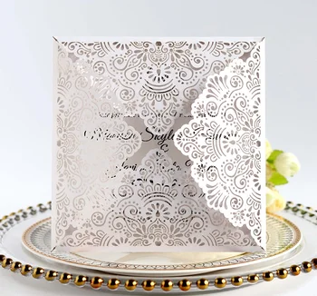 

50pcs Fancy Hollow Dark square laser palace lace hollow pattern Invitation Card Customize Business With RSVP Card Party Supplies