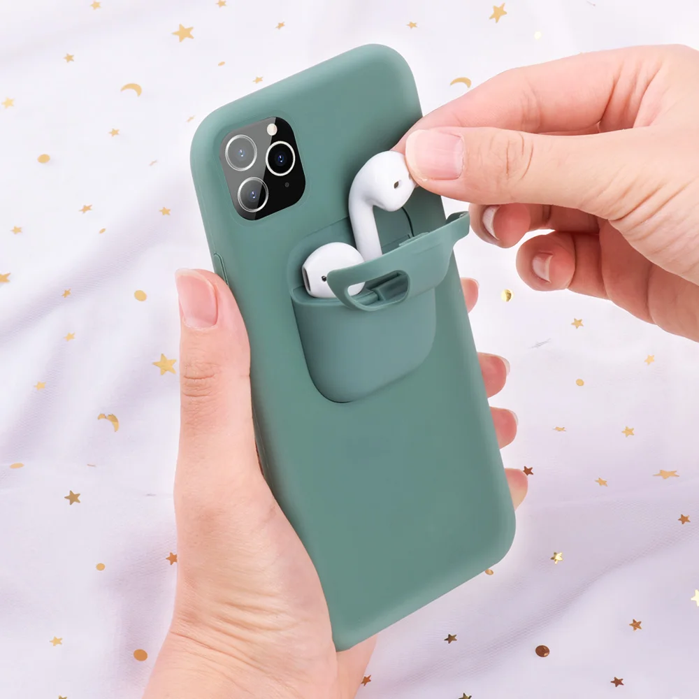 2 в 1 модный жидкий силиконовый чехол для телефона для iPhone 11 Pro X XR XS Max чехол противоударный чехол для зарядки наушников чехол для Airpods