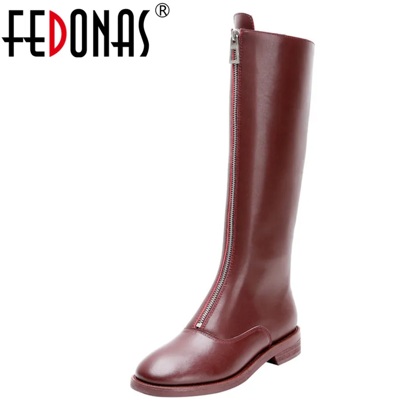 FEDONAS Top Quality Female Popular Riding Boots Party Dancing Shoes Woman Metal Zipper Women Genuine Leather Knee High Boots