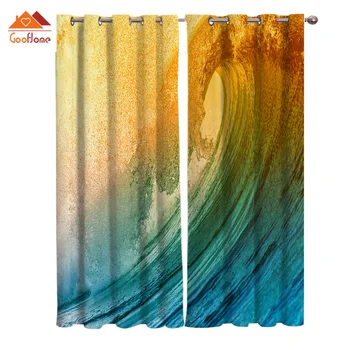 

Beautiful Blue Waves Window Curtains Living Room Outdoor Fabric Drapes Curtain Home Decor