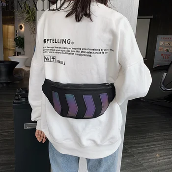 

MENGXILU Canvas Geometric Women Waist Bag Fanny Pack Casual Purse Chest Belt Bag Lady Girls Sport Waist Packs With Earphone Plug