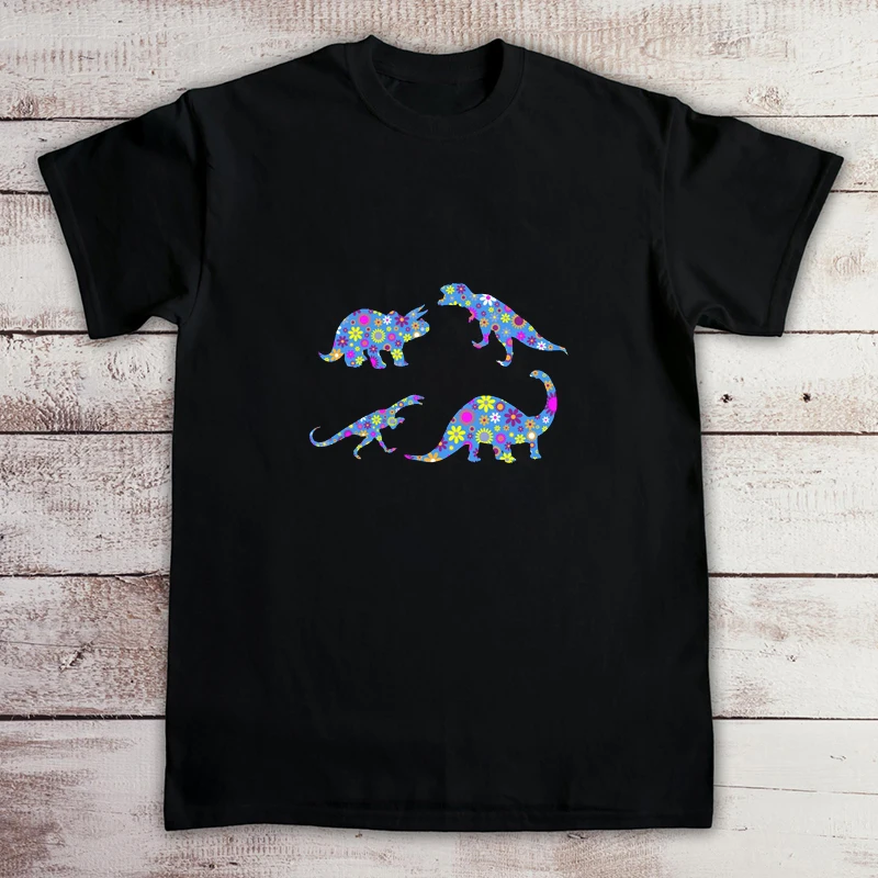

Flower Pattern Dinosaur Gifts For And Girls Cotton T-Shirt Fashion Casual Tees Short Sleeve O-Neck Autumn Spring Men Tees Tops