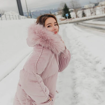 pink Женская одежда длинный зимний BF корейский жакет свободный с капюшоном большой меховой воротник с хлопковой подкладкой утепленная верхняя одежда парка f1749 - Цвет: pink