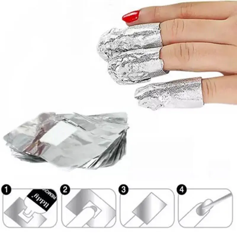 100 шт Фольга для дизайна ногтей, акриловый Гель-лак для ногтей, обертывание для снятия лака, чистый алюминий