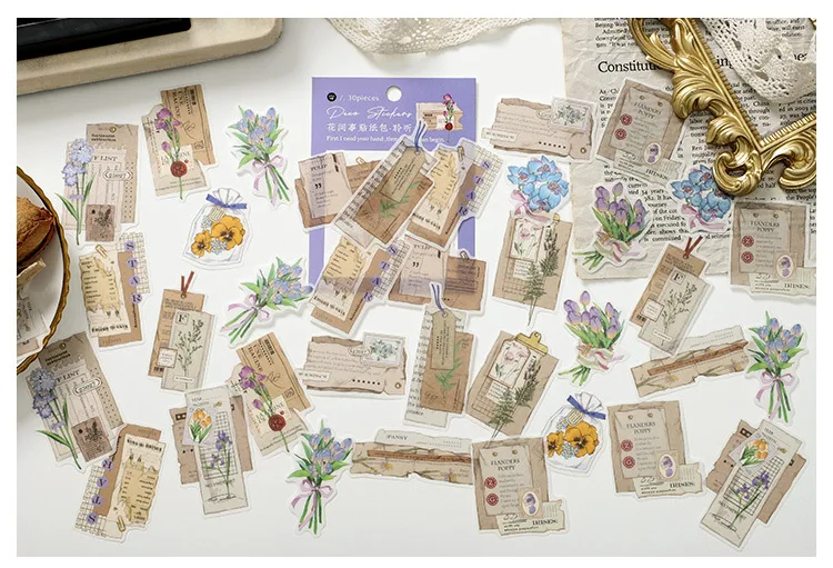 30pcs/1lot kawaii Stationery Sticker Vintage Flower affair Diary Planner junk journal Decorative Scrapbooking DIY Craft Sticker
