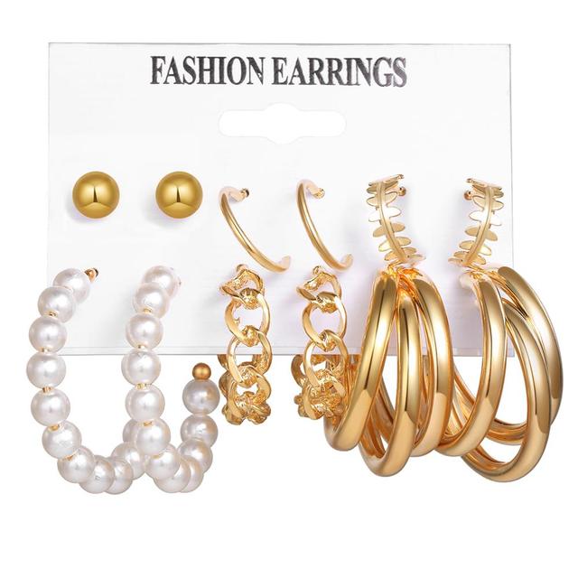 Gold Silver Color Round Hoop Earrings Set For Women Acrylic Pearl Circle Hoop Earrings 2021 Trend Brincos Party Jewelry