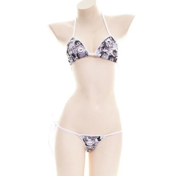 Summer Kawaii Cartoon Printing Bandage Bikini Set Anime Cosplay Swimsuit Women's Sexy Underwear Set