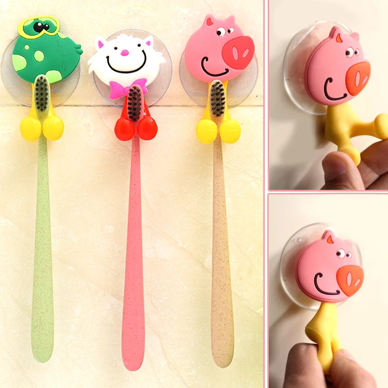 Toothbrush Holder Cute Cartoon Animal Home Toothbrush Holder Wall Mounted Tooth brush Storage Rack With Suction Cup Bathroom Organizer